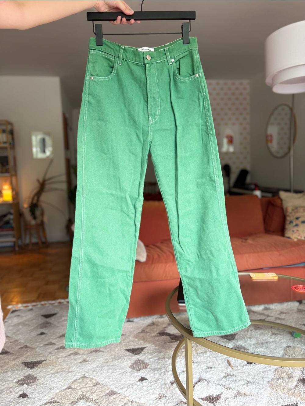 Reformation Green High-Rise Straight-Leg Jeans